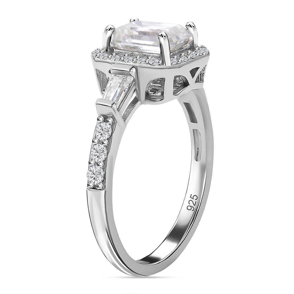 Moissanite Halo Ring in Rhodium Overlay Sterling Silver 2.42 Ct 7387894 6
