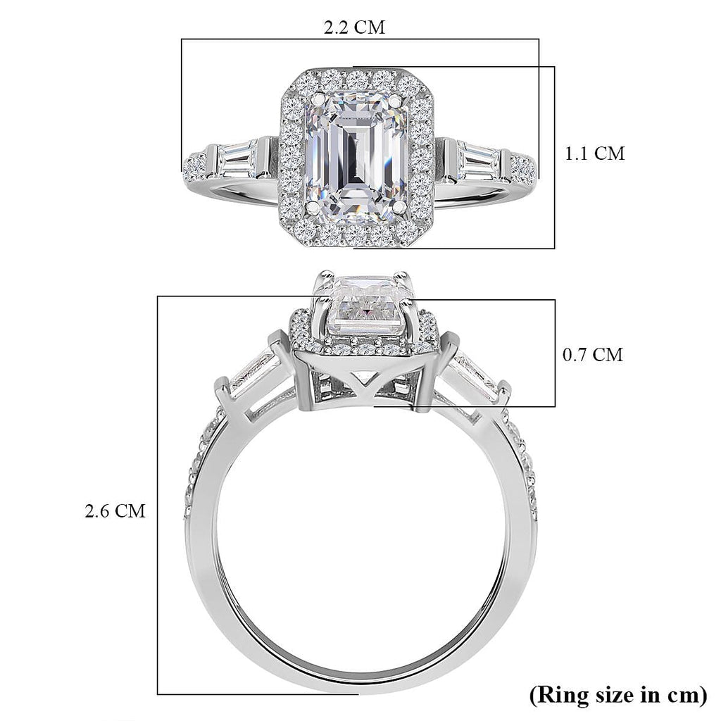 Moissanite Halo Ring in Rhodium Overlay Sterling Silver 2.42 Ct