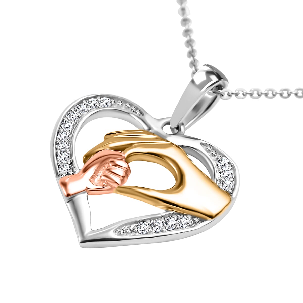 Moissanite Hand-in-Hand Heart-Shaped Heart Pendant with Chain (Size - 20) Pendant in Platinum, Vermeil Yellow and Rose Gold Plated Sterling Silver 4141091 3