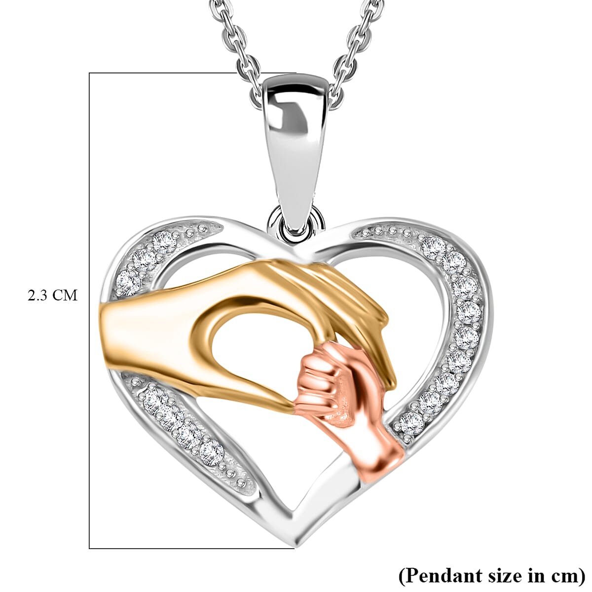 Moissanite Hand-in-Hand Heart-Shaped Heart Pendant with Chain (Size - 20) Pendant in Platinum, Vermeil Yellow and Rose Gold Plated Sterling Silver 4141091 5