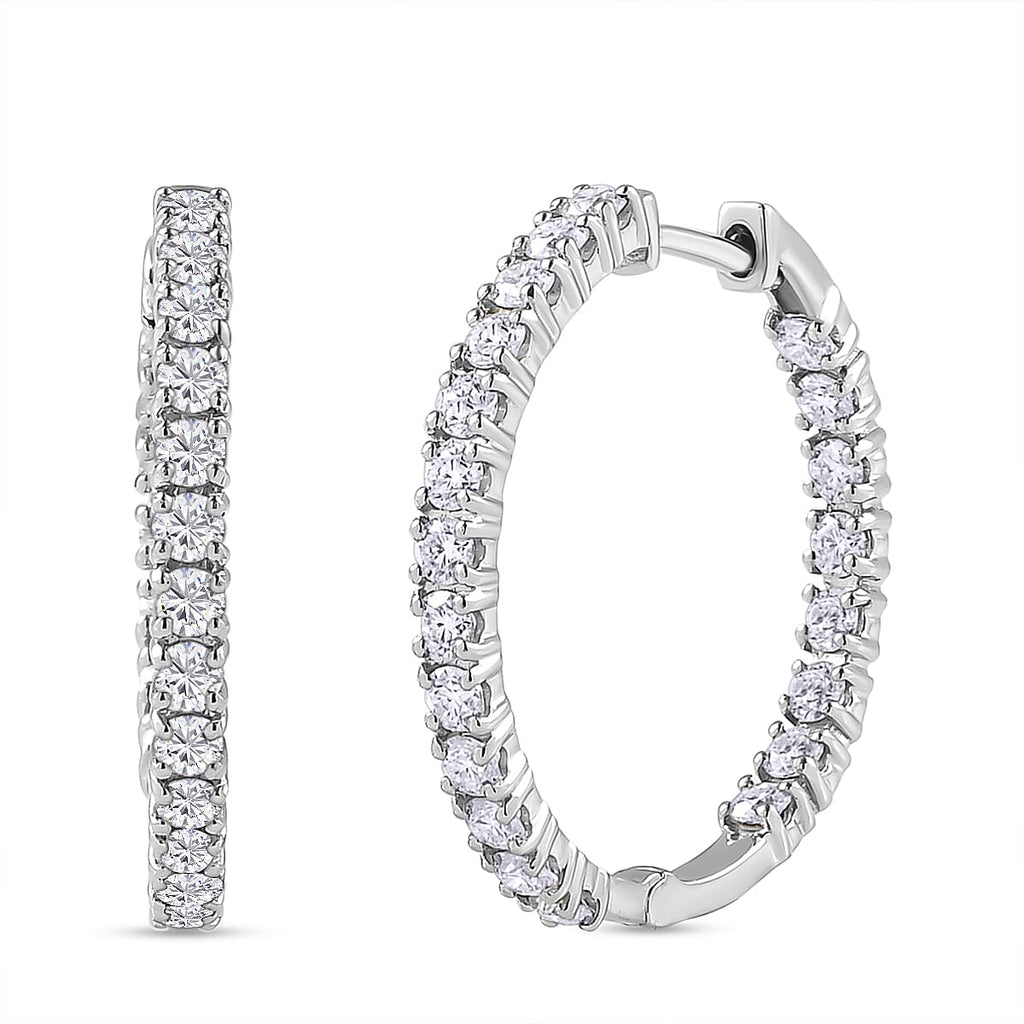 Moissanite Hoop Earrings in Platinum Overlay Sterling Silver 2.06 Ct.