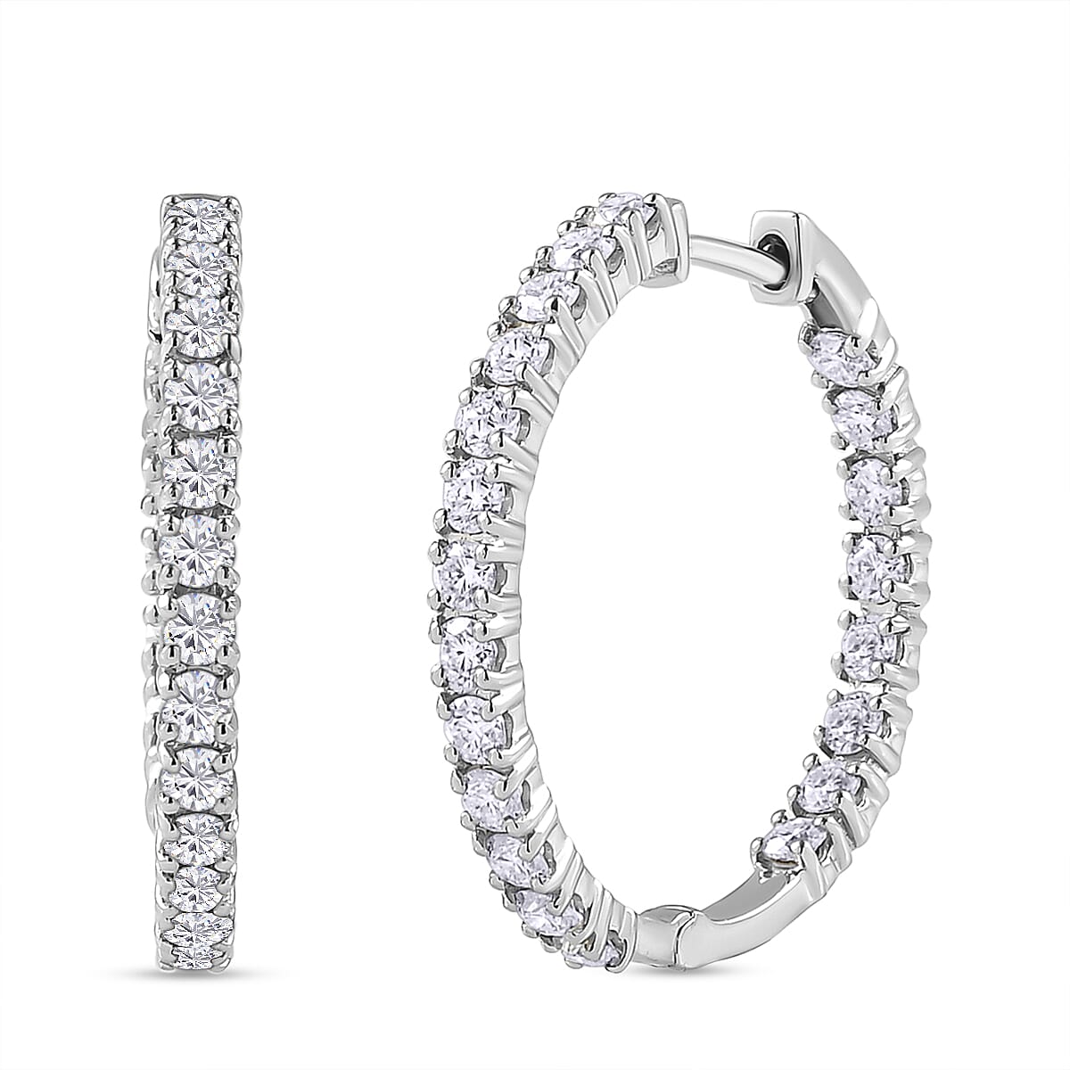 Moissanite Hoop Earrings in Platinum Overlay Sterling Silver 2.06 Ct. 8919358 0