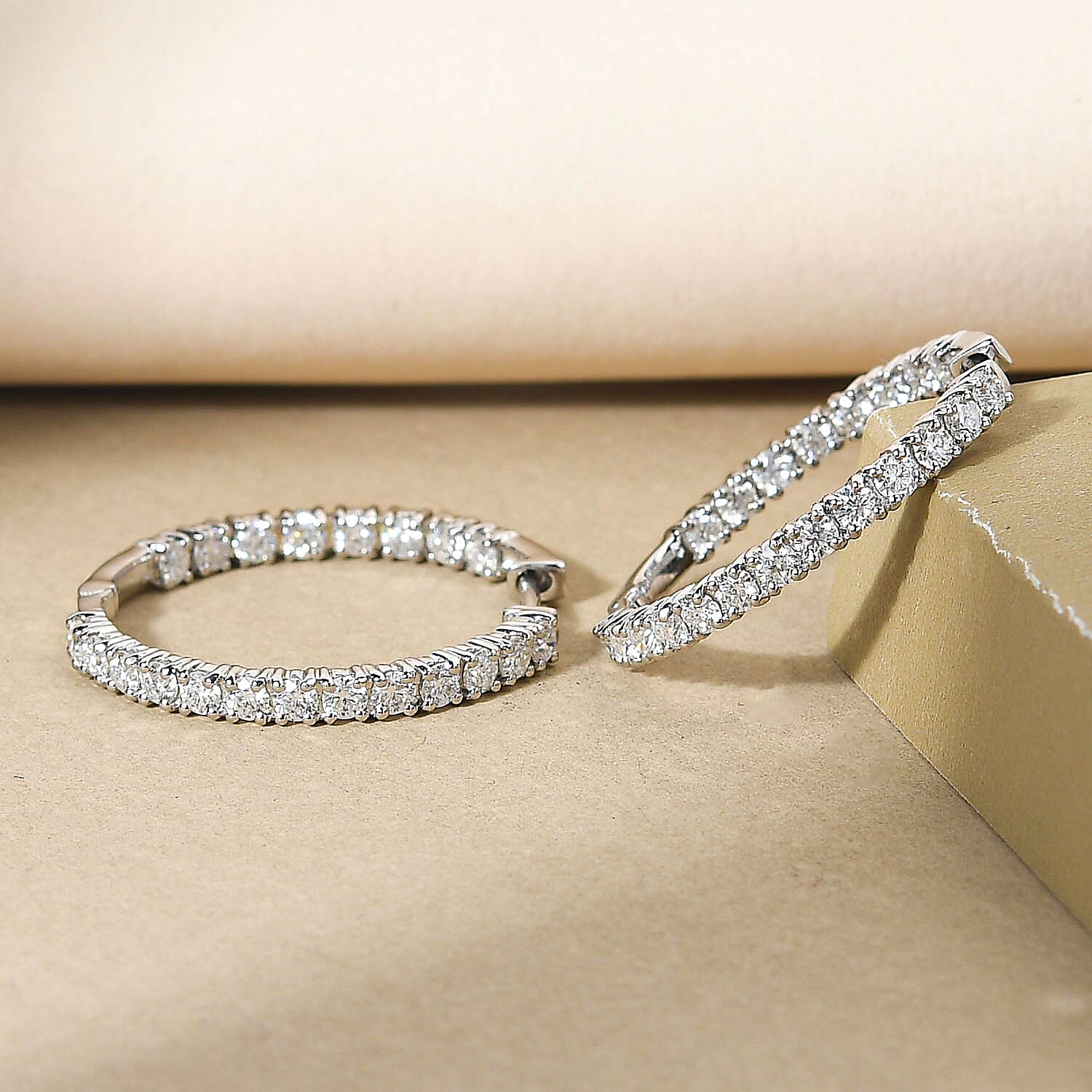 Moissanite Hoop Earrings in Platinum Overlay Sterling Silver 2.06 Ct. 8919358 2