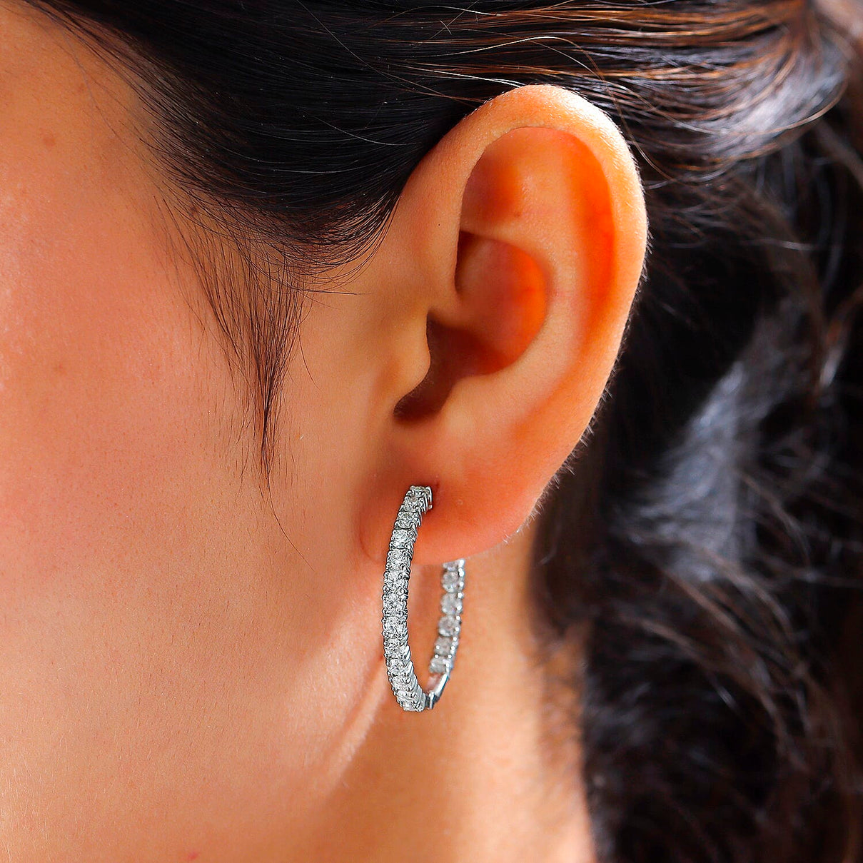 Moissanite Hoop Earrings in Platinum Overlay Sterling Silver 2.06 Ct. 8919358 3