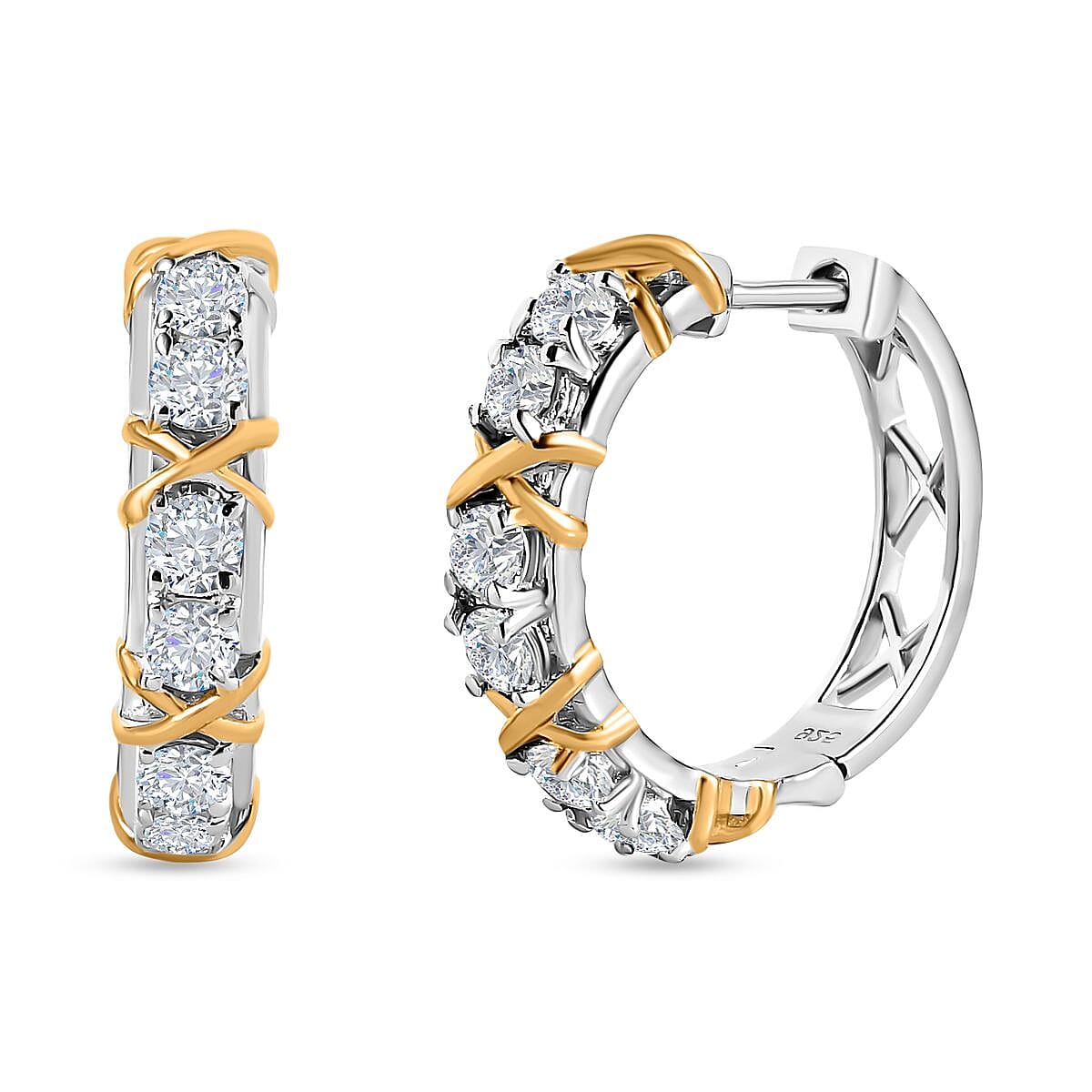 Royal Bali Collection - D'Joy Moissanite Criss Cross Hoop Earrings in 18K Vermeil Yellow Gold Plated &amp; Platinum Overlay Sterling Silver 1.30 Ct. 7383124 0