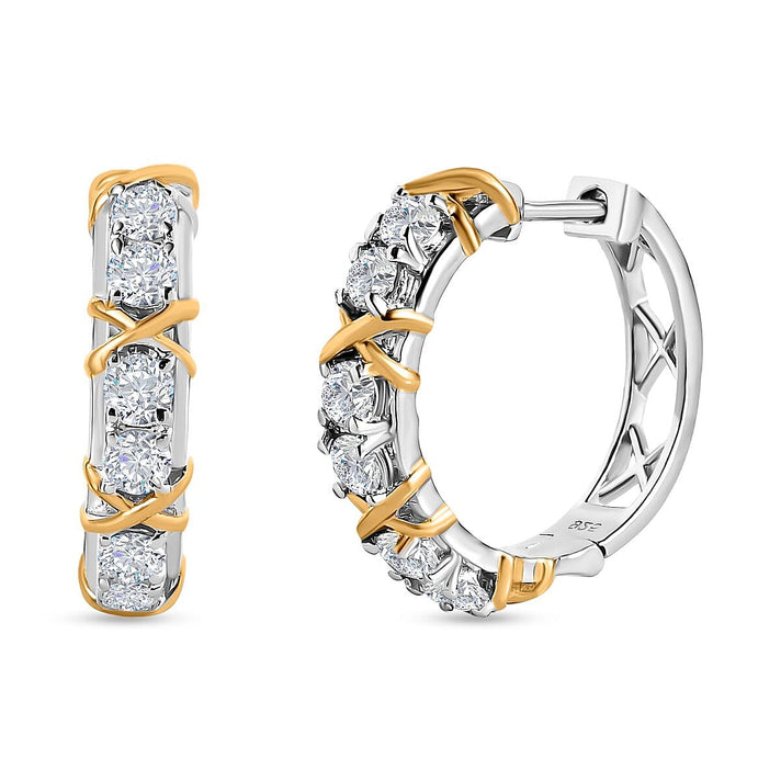 Royal Bali Collection - D'Joy Moissanite Criss Cross Hoop Earrings in 18K Vermeil Yellow Gold Plated &amp; Platinum Overlay Sterling Silver 1.30 Ct. 7383124 1