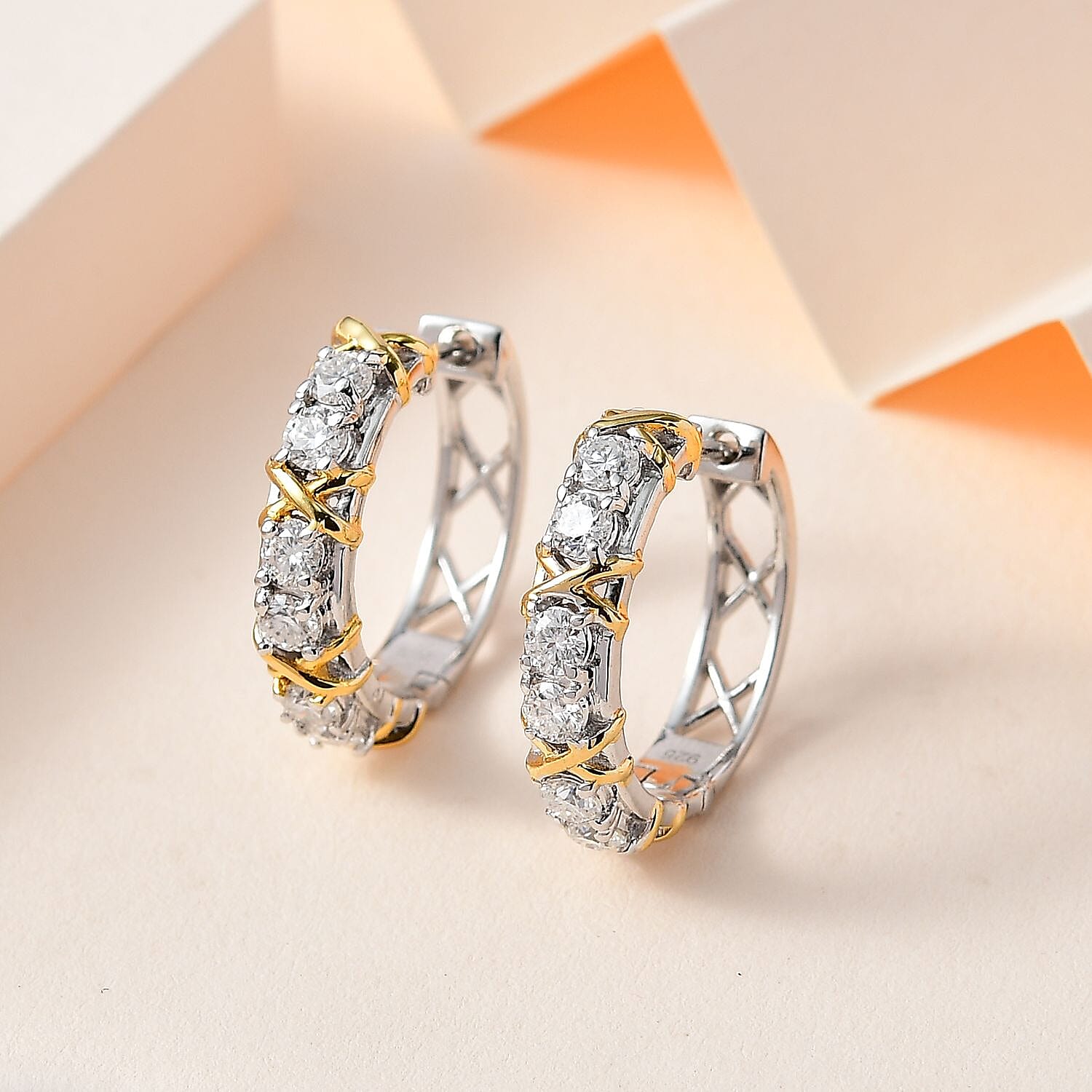 Royal Bali Collection - D'Joy Moissanite Criss Cross Hoop Earrings in 18K Vermeil Yellow Gold Plated &amp; Platinum Overlay Sterling Silver 1.30 Ct. 7383124 2