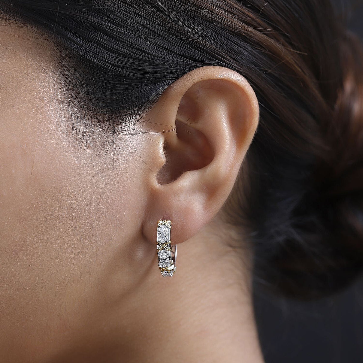 Royal Bali Collection - D'Joy Moissanite Criss Cross Hoop Earrings in 18K Vermeil Yellow Gold Plated &amp; Platinum Overlay Sterling Silver 1.30 Ct. 7383124 3