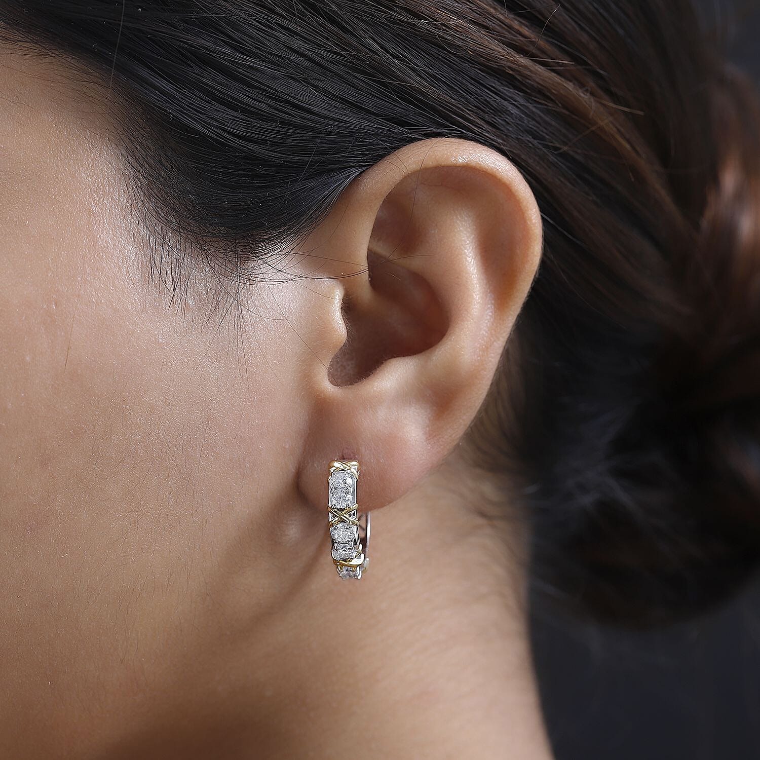Royal Bali Collection - D'Joy Moissanite Criss Cross Hoop Earrings in 18K Vermeil Yellow Gold Plated &amp; Platinum Overlay Sterling Silver 1.30 Ct. 7383124 3
