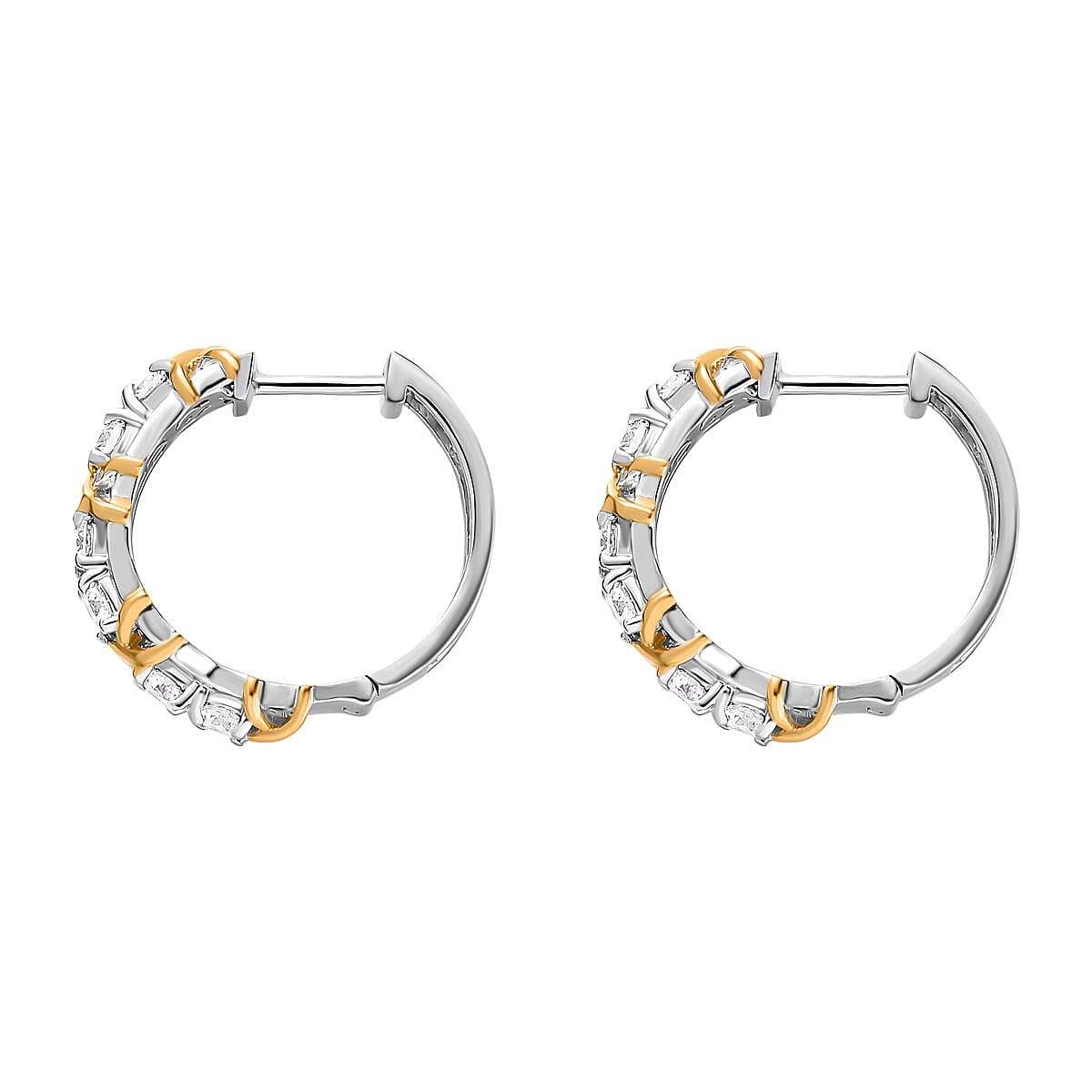 Royal Bali Collection - D'Joy Moissanite Criss Cross Hoop Earrings in 18K Vermeil Yellow Gold Plated &amp; Platinum Overlay Sterling Silver 1.30 Ct. 7383124 4