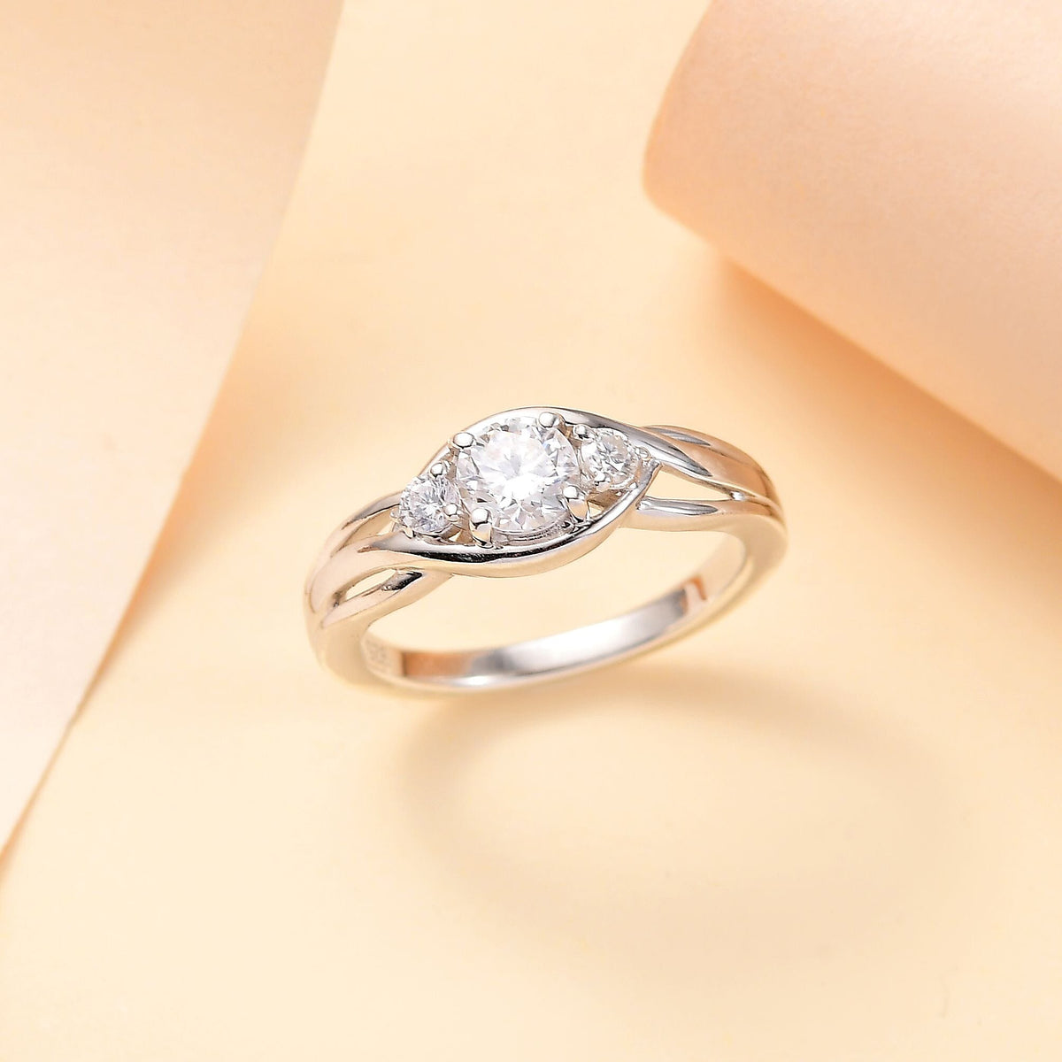 Moissanite Infinity Three Stone Ring in Platinum Overlay Sterling Silver 7864220 2