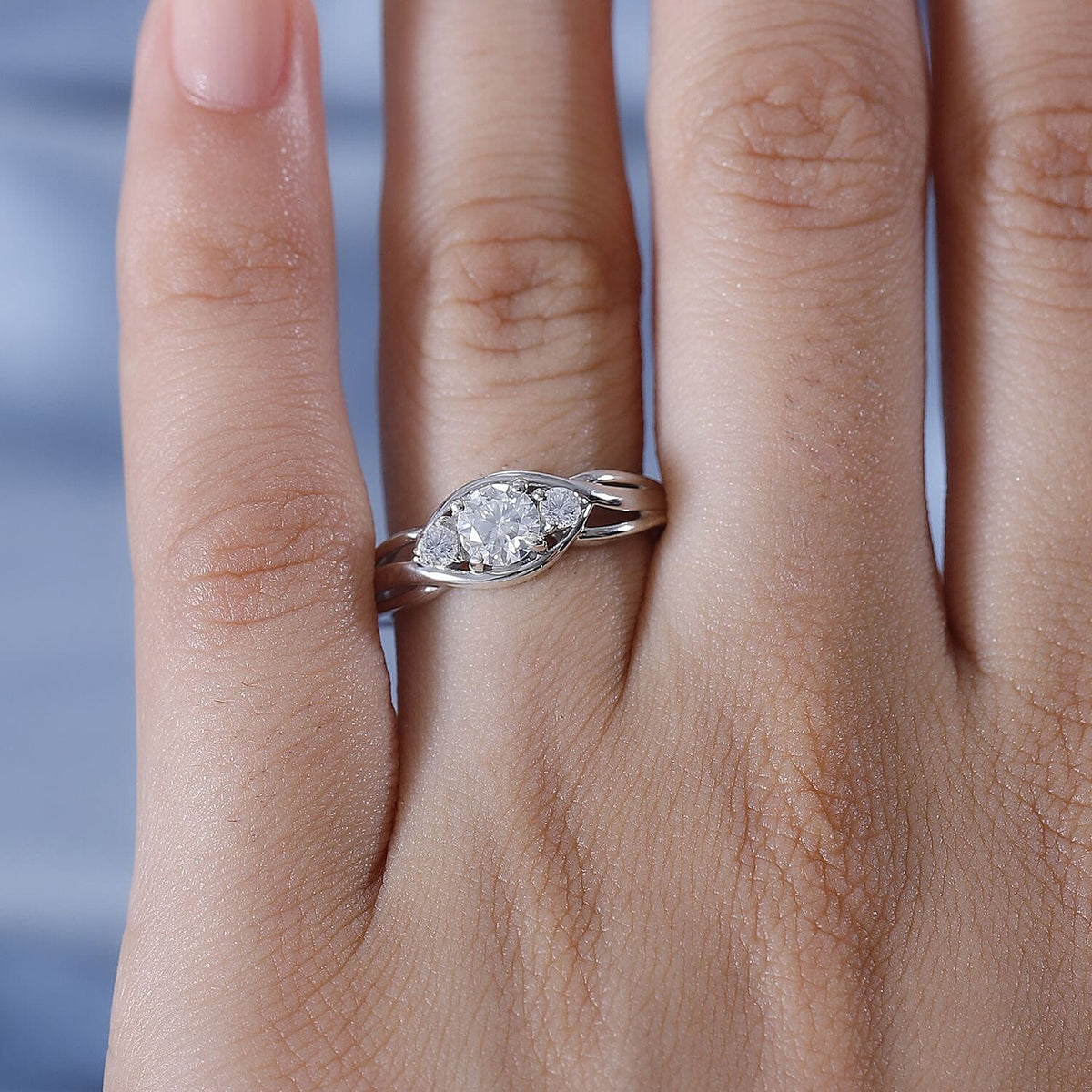 Moissanite Infinity Three Stone Ring in Platinum Overlay Sterling Silver 7864220 4