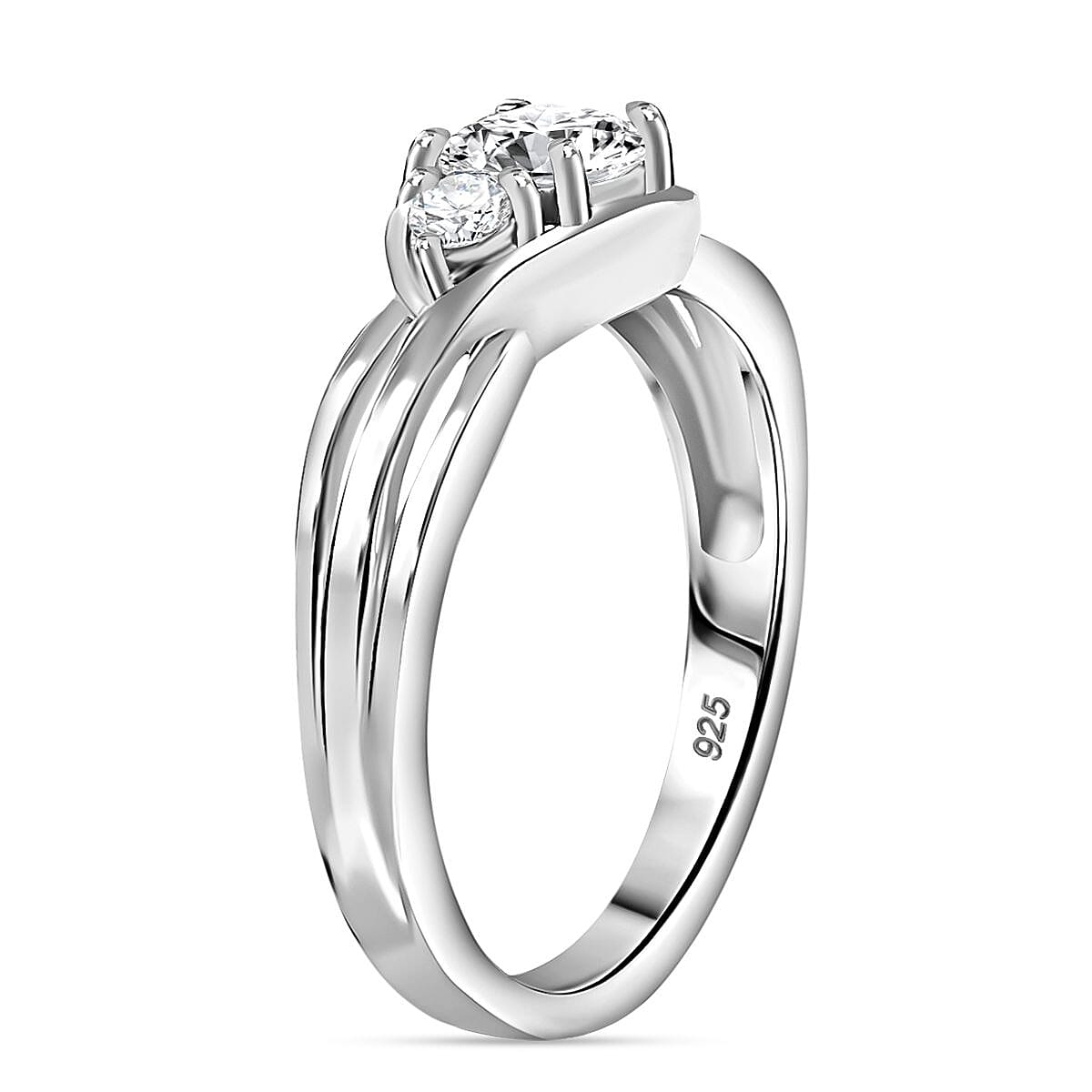 Moissanite Infinity Three Stone Ring in Platinum Overlay Sterling Silver 7864220 6