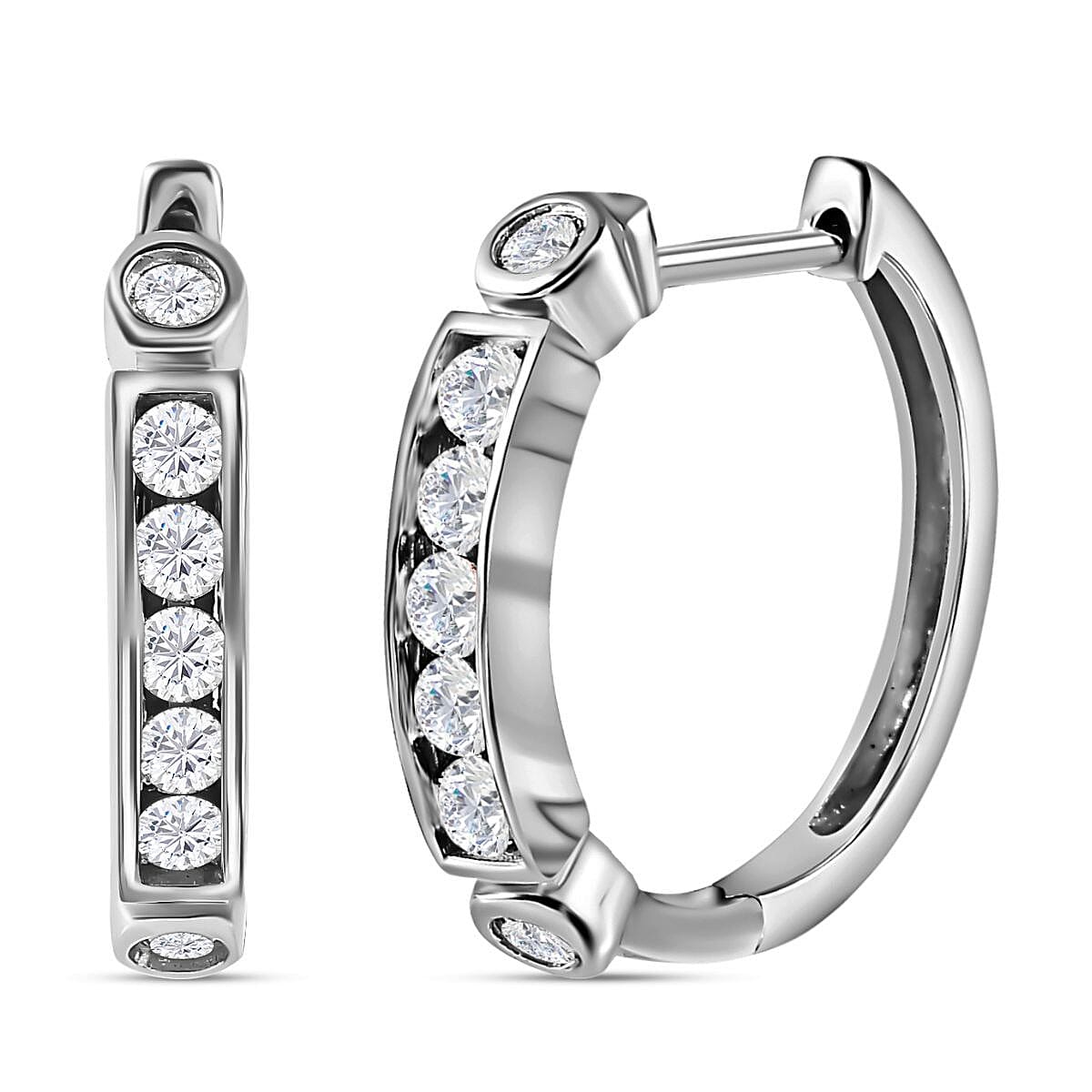 Moissanite Hoop Earrings in Platinum Overlay Sterling Silver 1.10 Ct. 7515583 0