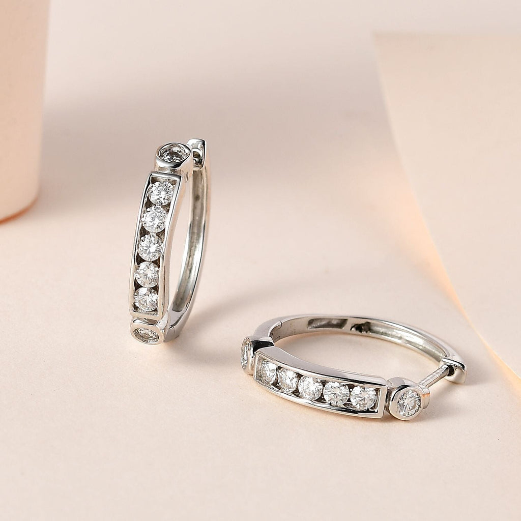 Moissanite Hoop Earrings in Platinum Overlay Sterling Silver 1.10 Ct.
