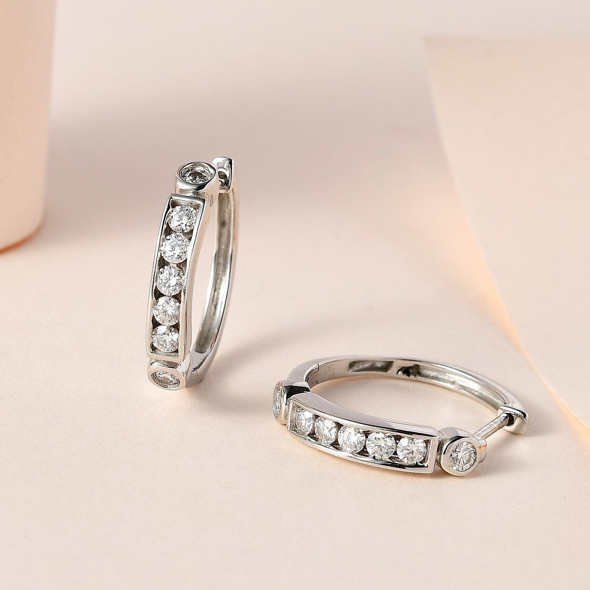 Moissanite Hoop Earrings in Platinum Overlay Sterling Silver 1.10 Ct. 7515583 2