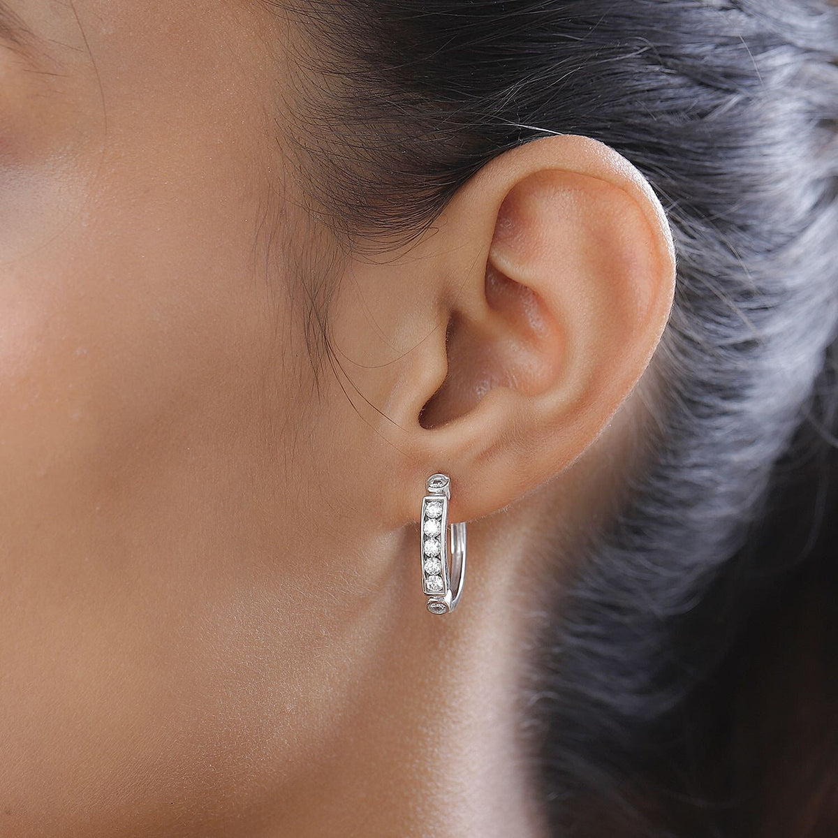 Moissanite Hoop Earrings in Platinum Overlay Sterling Silver 1.10 Ct. 7515583 3