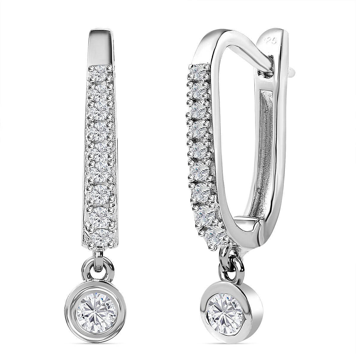 Moissanite Drop Dangle Hoop Earrings in Platinum Overlay Sterling Silver 7670624 0