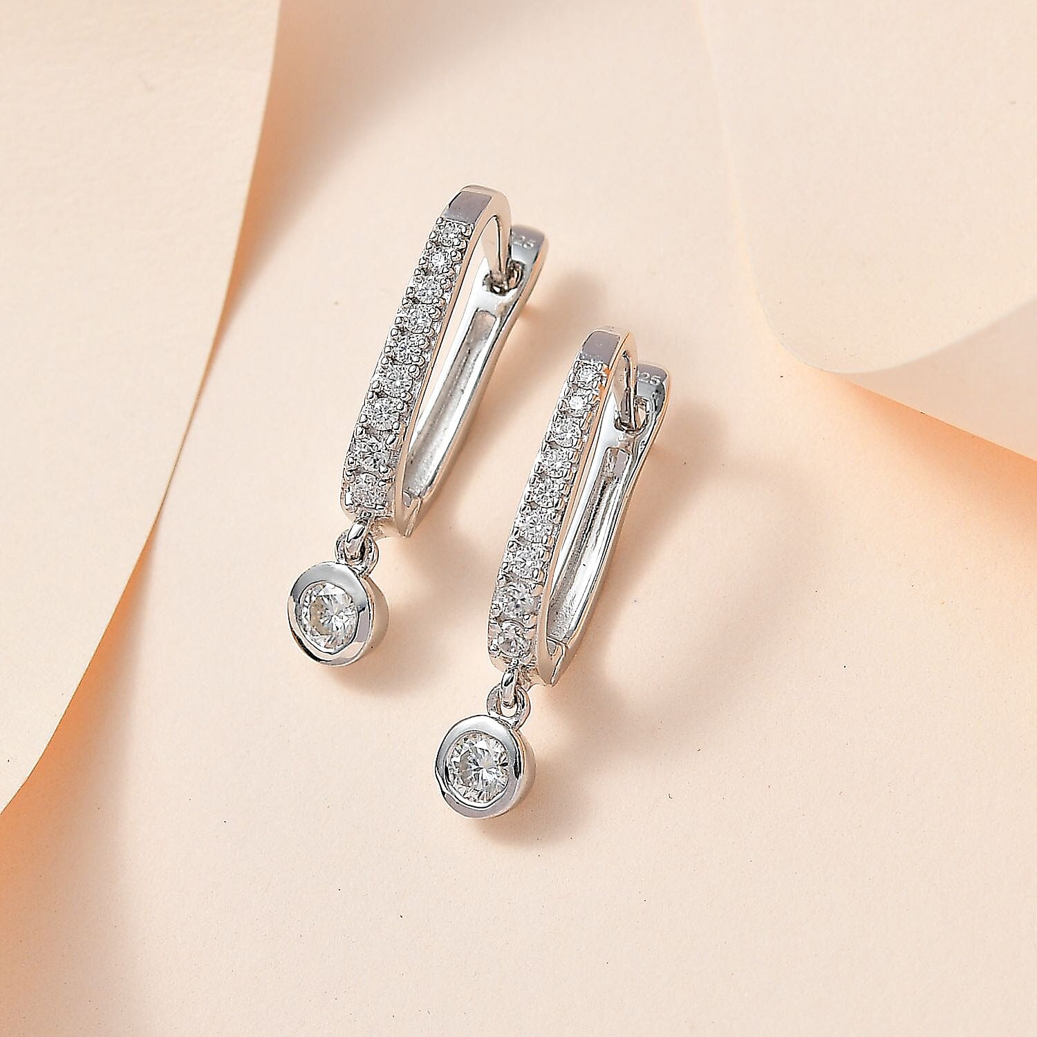 Moissanite Drop Dangle Hoop Earrings in Platinum Overlay Sterling Silver 7670624 2