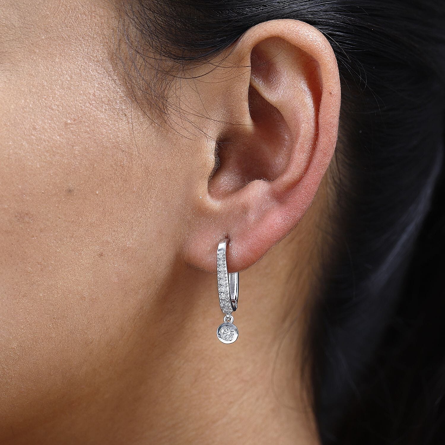 Moissanite Drop Dangle Hoop Earrings in Platinum Overlay Sterling Silver 7670624 3
