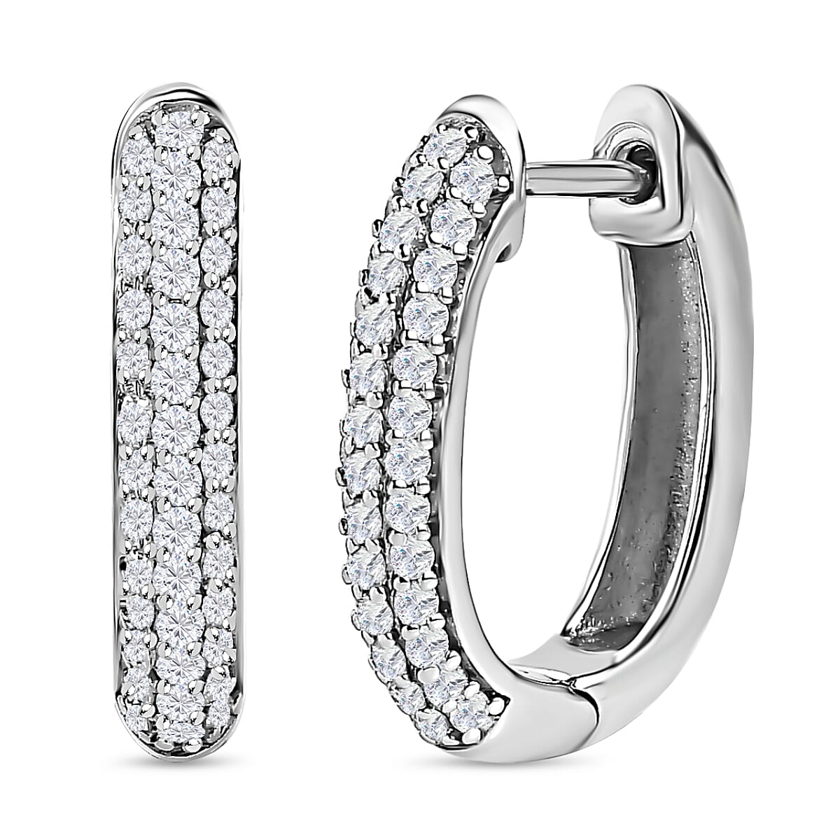 Moissanite Hoop Earrings in Platinum Overlay Sterling Silver 1.04 Ct, Silver Wt. 5.44 Gms 7678893 0