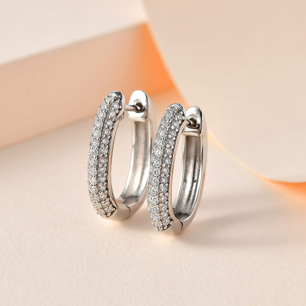 Moissanite Hoop Earrings in Platinum Overlay Sterling Silver 1.04 Ct, Silver Wt. 5.44 Gms