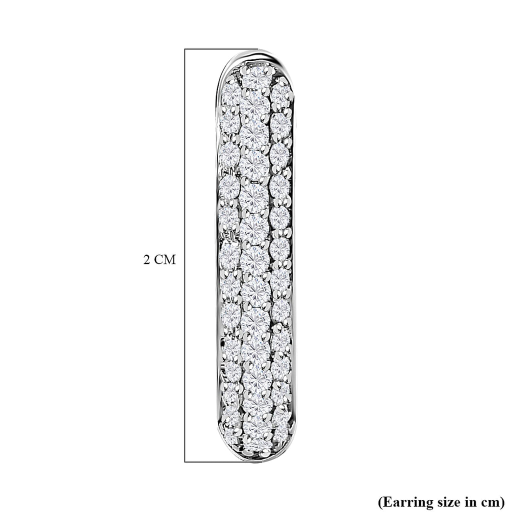 Moissanite Hoop Earrings in Platinum Overlay Sterling Silver 1.04 Ct, Silver Wt. 5.44 Gms