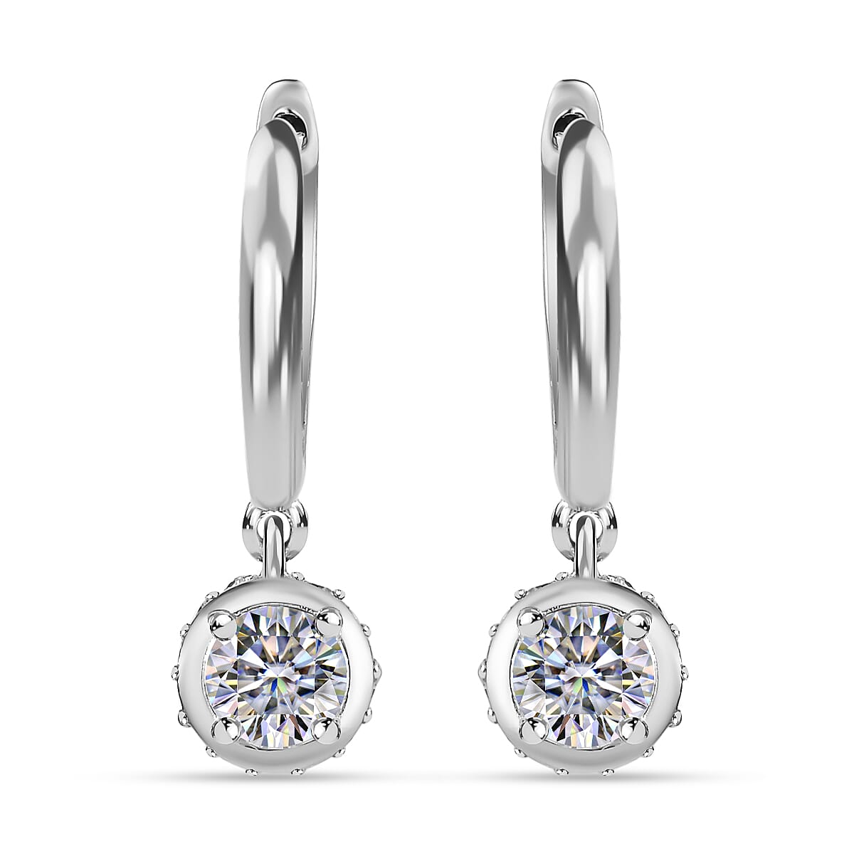 Moissanite Hoop Earrings in Platinum Overlay Sterling Silver 1.20 Ct. 7715793 0