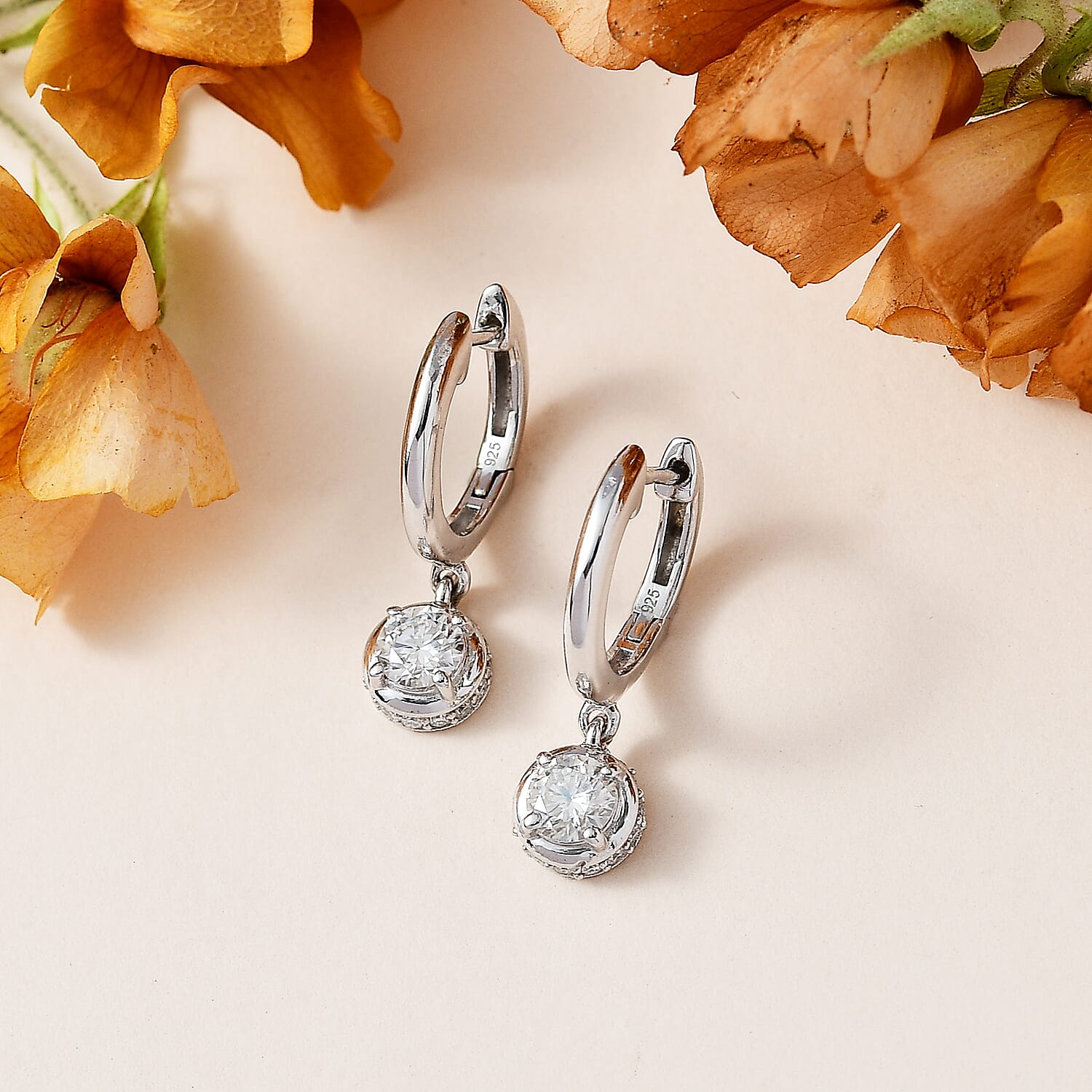 Moissanite Hoop Earrings in Platinum Overlay Sterling Silver 1.20 Ct. 7715793 1