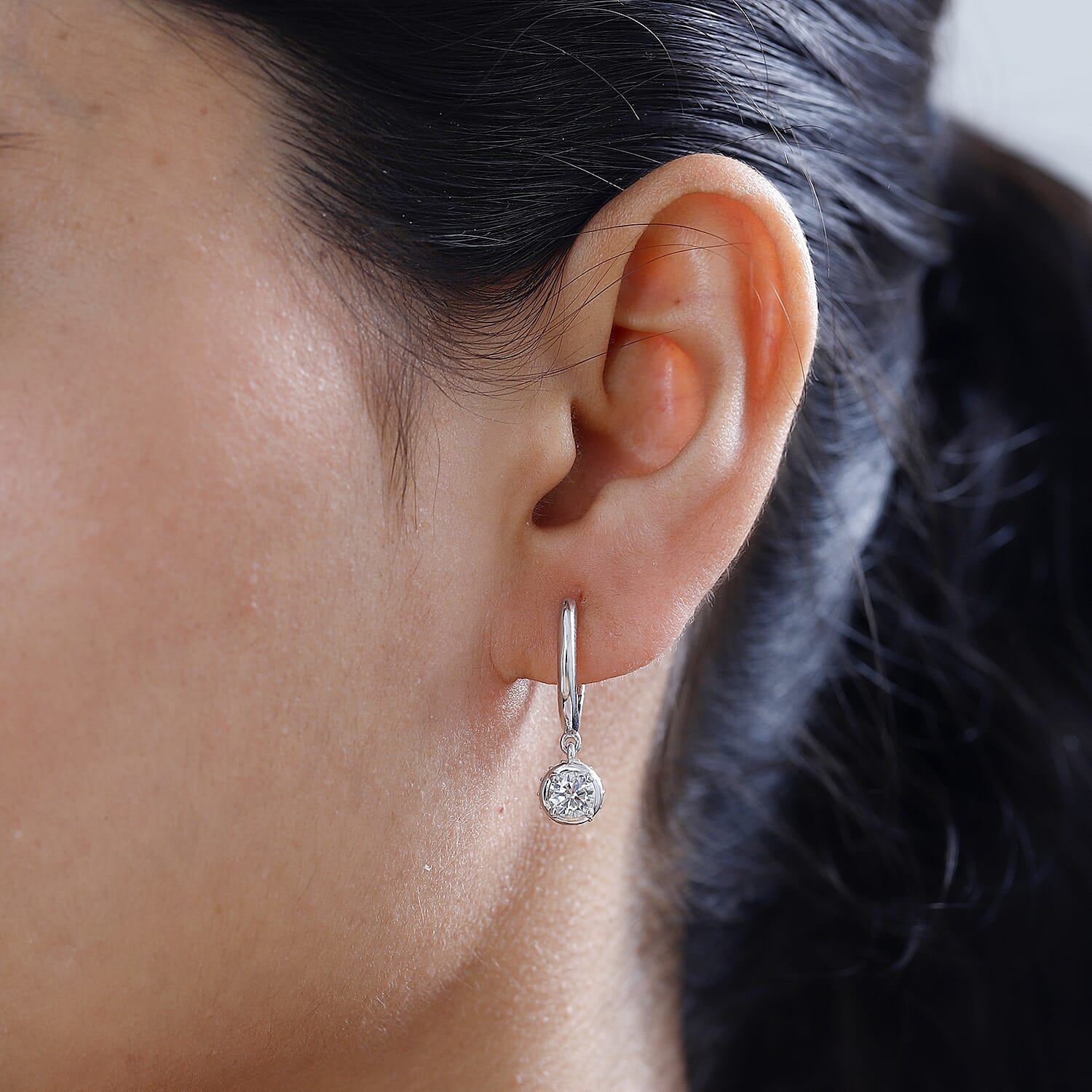 Moissanite Hoop Earrings in Platinum Overlay Sterling Silver 1.20 Ct. 7715793 2