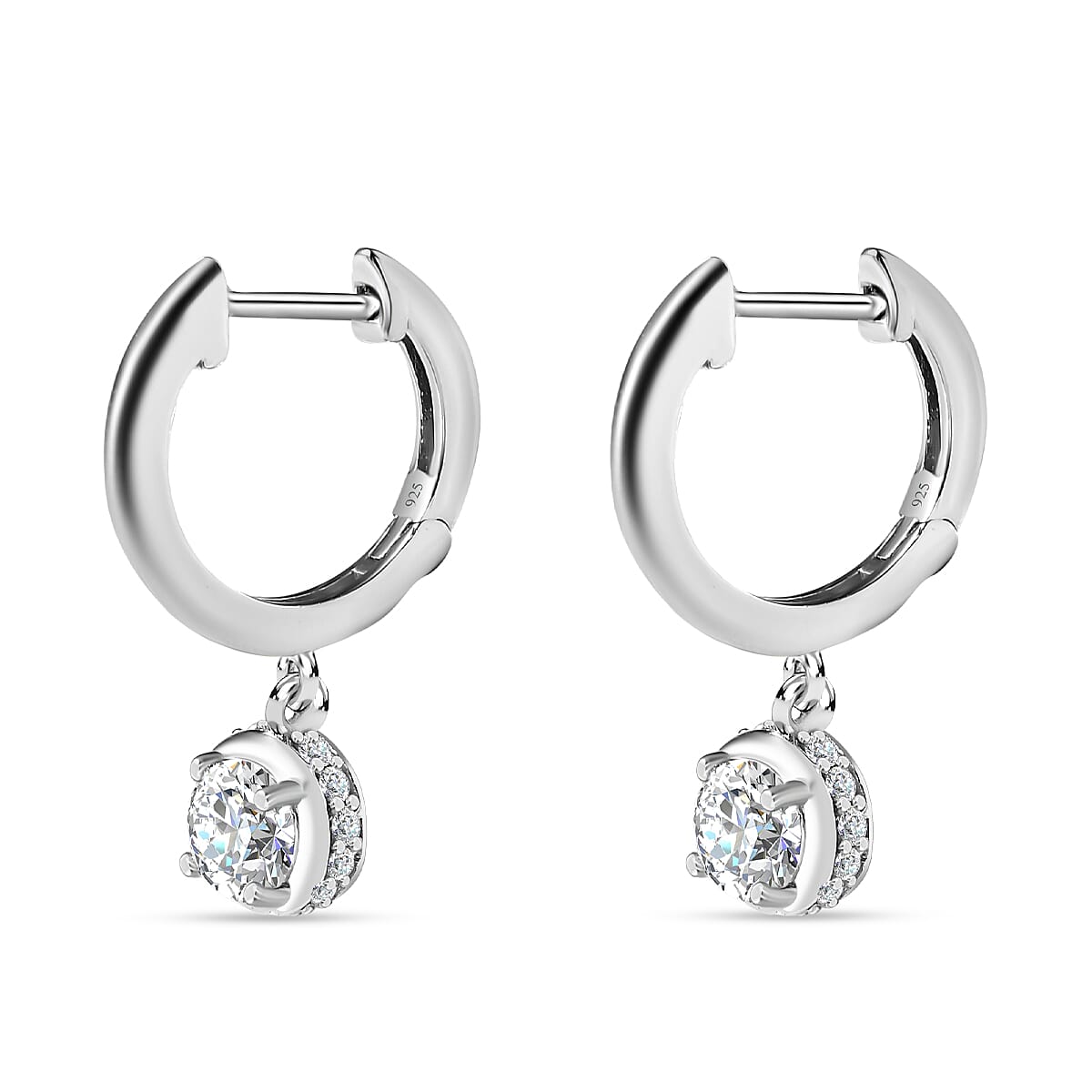 Moissanite Hoop Earrings in Platinum Overlay Sterling Silver 1.20 Ct. 7715793 3