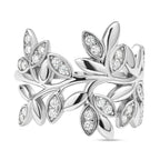 Moissanite Leaf Vine Ring in Rhodium Overlay Sterling Silver
