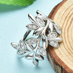 Moissanite Leaf Vine Ring in Rhodium Overlay Sterling Silver