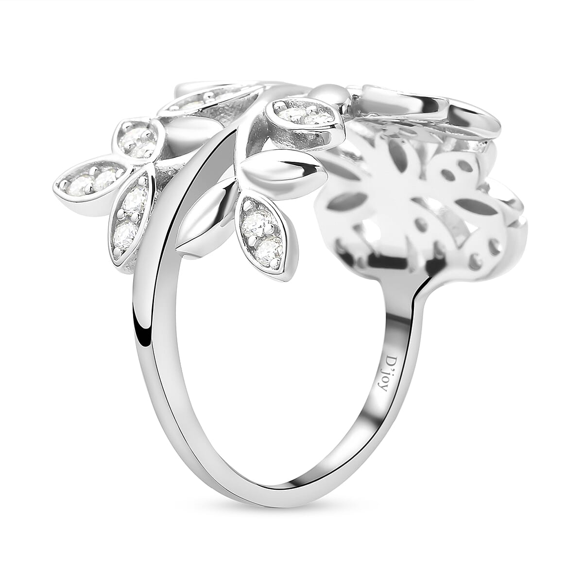 Moissanite Leaf Vine Ring in Rhodium Overlay Sterling Silver 3891026 4