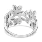 Moissanite Leaf Vine Ring in Rhodium Overlay Sterling Silver