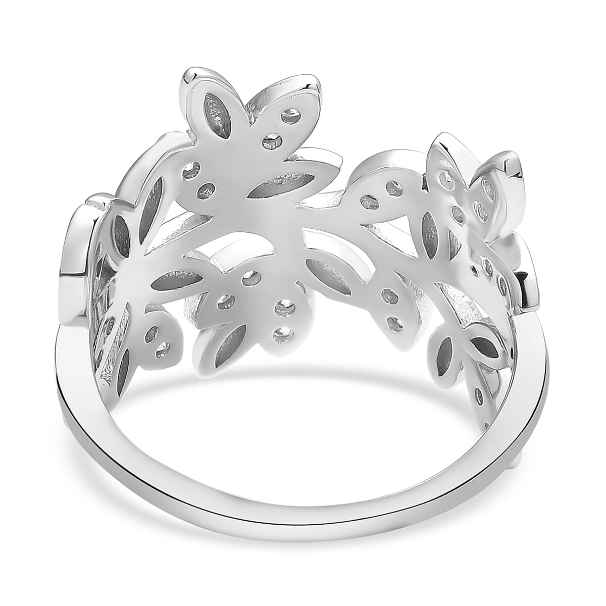 Moissanite Leaf Vine Ring in Rhodium Overlay Sterling Silver 3891026 5