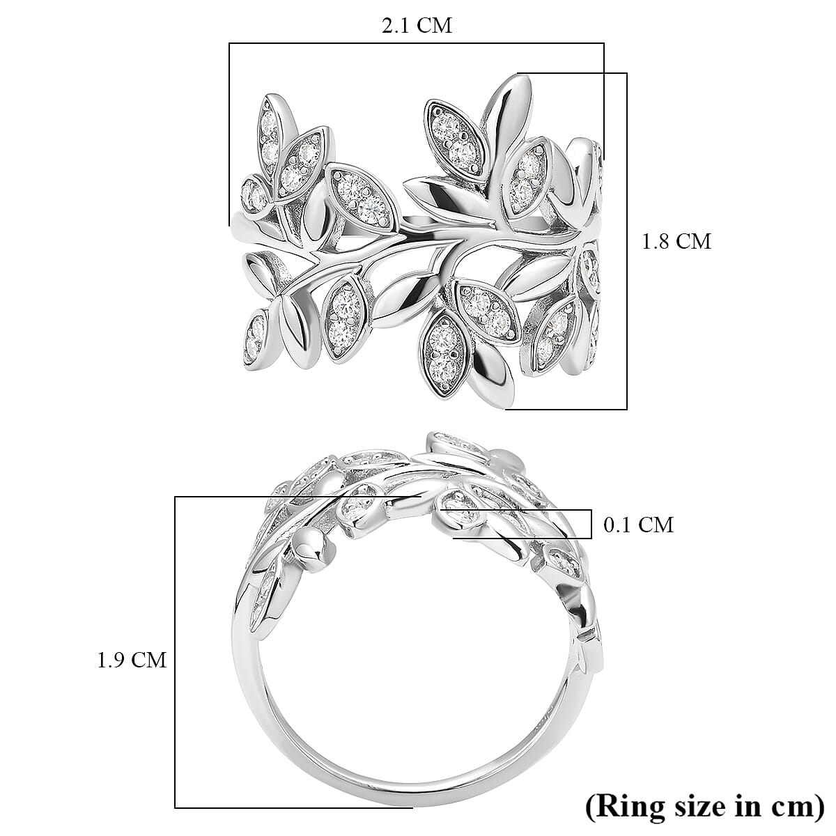 Moissanite Leaf Vine Ring in Rhodium Overlay Sterling Silver 3891026 6