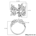 Moissanite Leaf Vine Ring in Rhodium Overlay Sterling Silver