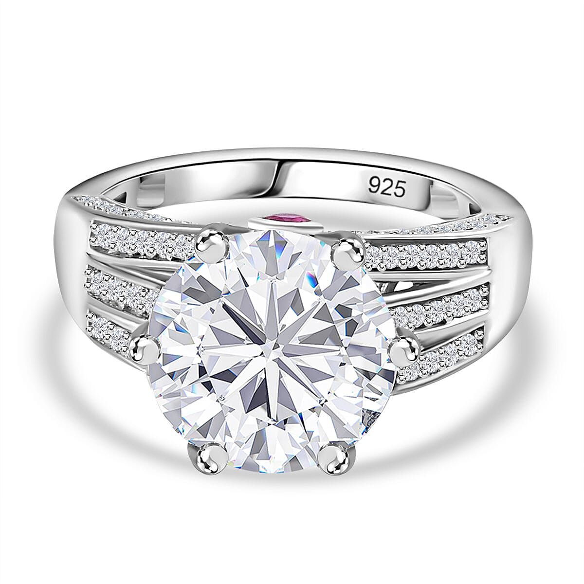 The Crown - Moissanite with African Ruby Ring in Platinum Overlay Sterling Silver 5.30 Ct. 7724751 0