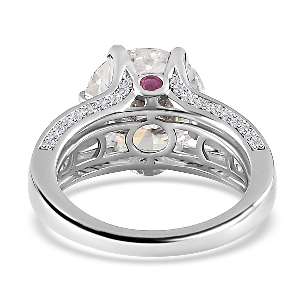 The Crown - Moissanite with African Ruby Ring in Platinum Overlay Sterling Silver 5.30 Ct. 7724751 5