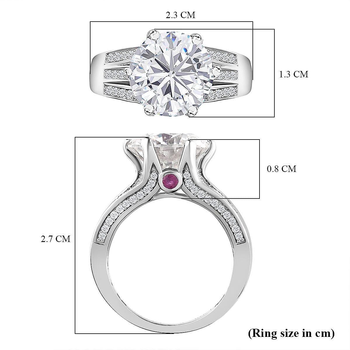 The Crown - Moissanite with African Ruby Ring in Platinum Overlay Sterling Silver 5.30 Ct. 7724751 6