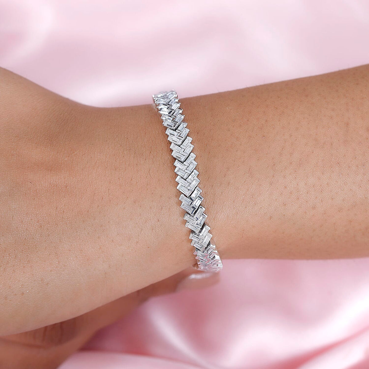 Moissanite Legacy Tennis Bracelet (Size - 7.5) in Platinum Overlay Sterling Silver 7.65 Ct, Silver Wt. 21.28 Gms. 7720698 4