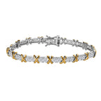 The Moissanite Kiss Tennis Bracelet (Size - 7) in 18K Gold Vermeil & Platinum Plated Sterling Silver, Silver Wt 11.00 Gms