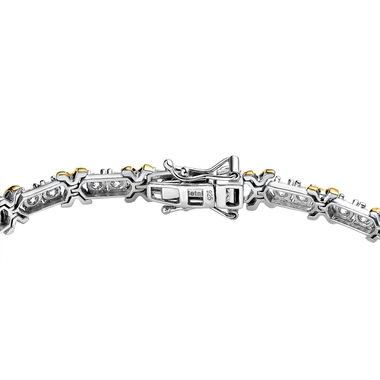 The Moissanite Kiss Tennis Bracelet (Size - 7) in 18K Gold Vermeil &amp; Platinum Plated Sterling Silver, Silver Wt 11.00 Gms 7549097 4