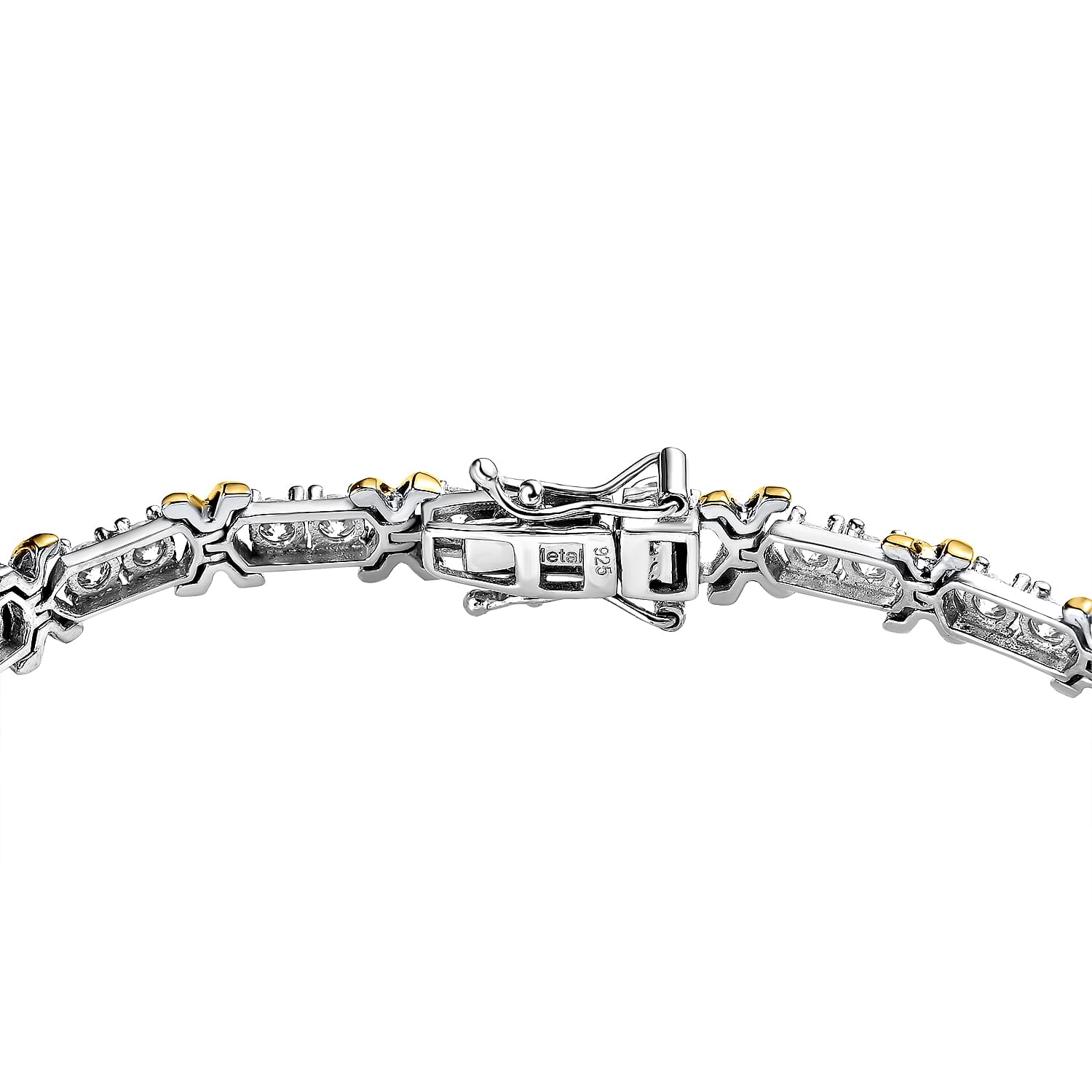 The Moissanite Kiss Tennis Bracelet (Size - 7) in 18K Gold Vermeil &amp; Platinum Plated Sterling Silver, Silver Wt 11.00 Gms 7549097 4