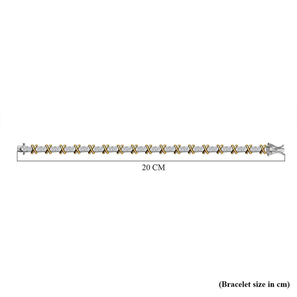 The Moissanite Kiss Tennis Bracelet (Size - 7) in 18K Gold Vermeil & Platinum Plated Sterling Silver, Silver Wt 11.00 Gms