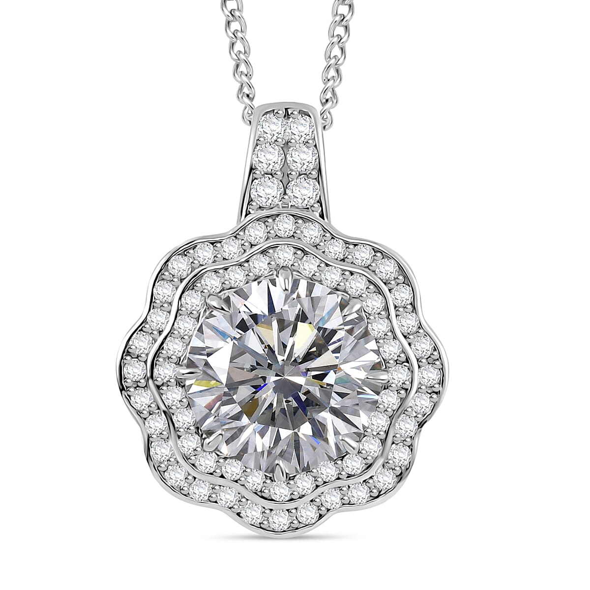 Moissanite Pendant with Chain (Size - 18) in Rhodium Overlay Sterling Silver 3.98 Ct. 4354861 0