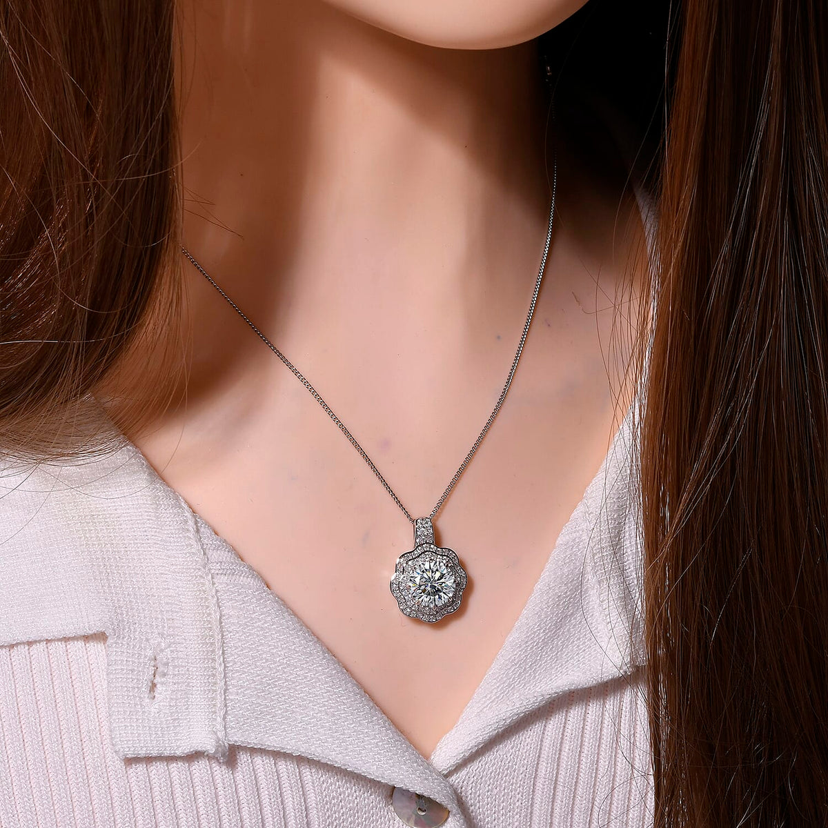 Moissanite Pendant with Chain (Size - 18) in Rhodium Overlay Sterling Silver 3.98 Ct. 4354861 1