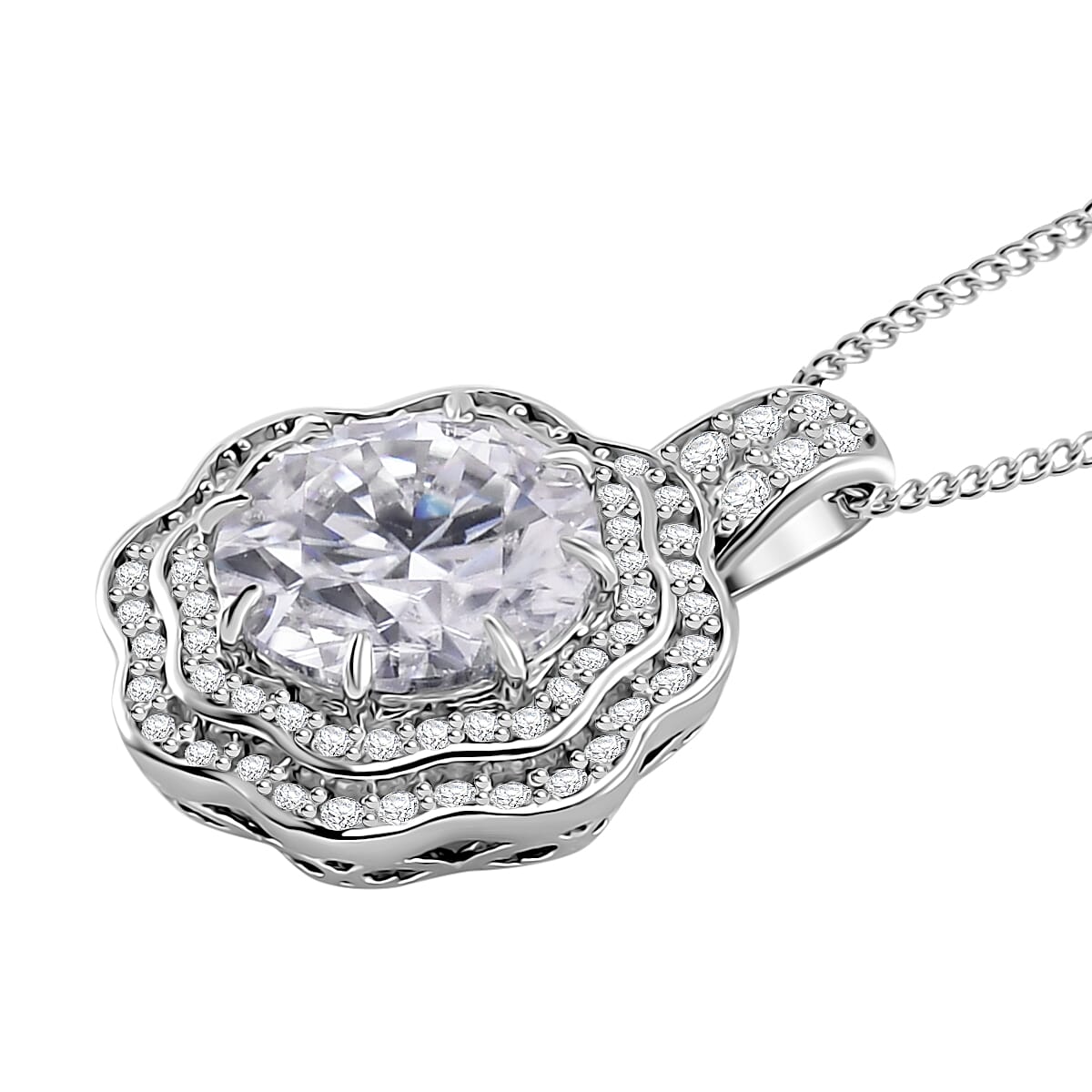 Moissanite Pendant with Chain (Size - 18) in Rhodium Overlay Sterling Silver 3.98 Ct. 4354861 2