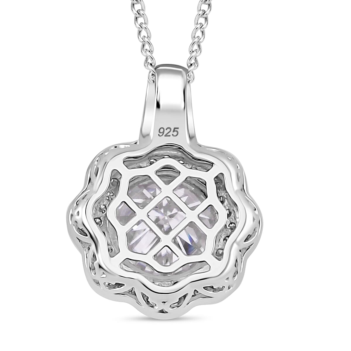 Moissanite Pendant with Chain (Size - 18) in Rhodium Overlay Sterling Silver 3.98 Ct. 4354861 3